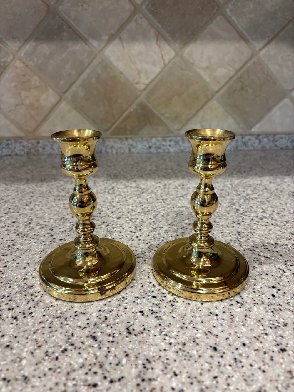 Vintage Baldwin Polished Brass Round Base Candlestick Holders